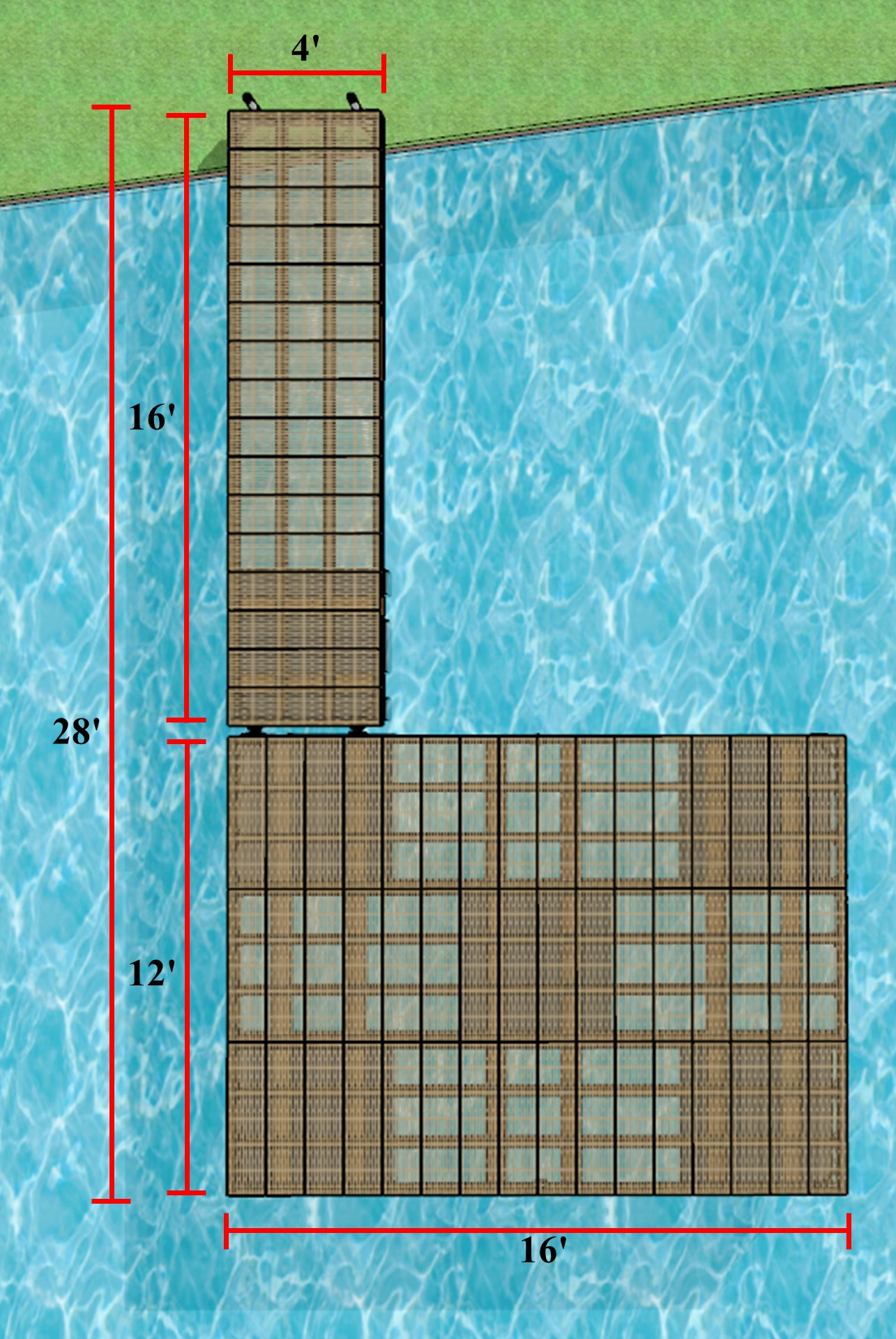 4'x16' Semi-Floating & 12'x16' Floating Heavy Duty Docks Kit - Thruflow Decking - TFP